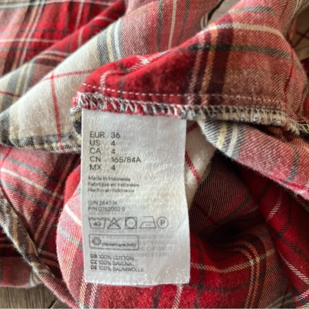 H&M Plaid Cotton Button Down Shirt Fall Colours Size 4 - Picture 7 of 8